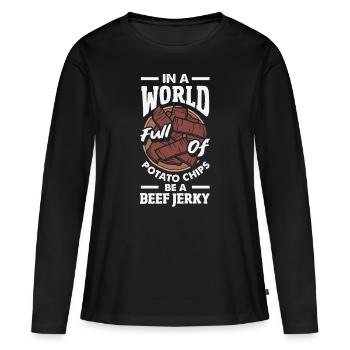 Boeuf Jerky Dealer Costume de Boeuf Jerky - T-shirt manches longues Premium bio Femme - noir - Devant - Julia (174cm)