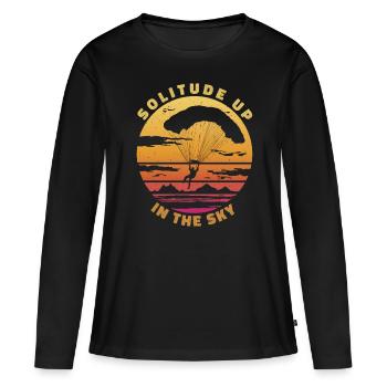 Solitude dans le ciel - Parapente Spruch - T-shirt manches longues Premium bio Femme - noir - Devant - Julia (174cm)