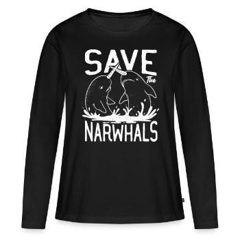 Narval Les poissons narvals sauvent les narvals - T-shirt manches longues Premium bio Femme - noir - Devant - Julia (174cm)