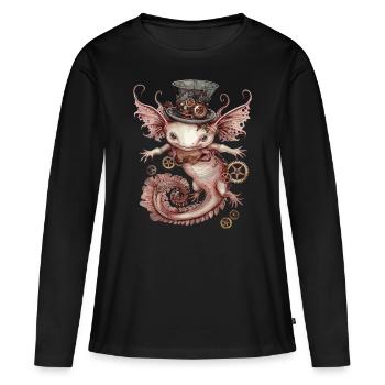 Steampunk Axolotl - Frauen Premium Bio Langarmshirt - Schwarz - Vorne - Julia (174cm)