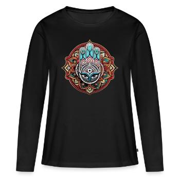 Hamsa - Main de Fatima - Protection et bénédiction - T-shirt manches longues Premium bio Femme - noir - Devant - Julia (174cm)
