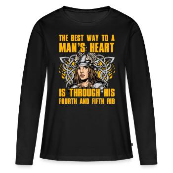 Der beste Weg zum Herzen eines Menschen führt durch seine - Frauen Premium Bio Langarmshirt - Schwarz - Vorne - Julia (174cm)