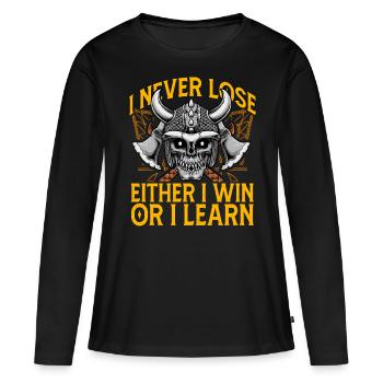 Ich verliere nie, entweder ich gewinne oder ich lerne - Frauen Premium Bio Langarmshirt - Schwarz - Vorne - Julia (174cm)