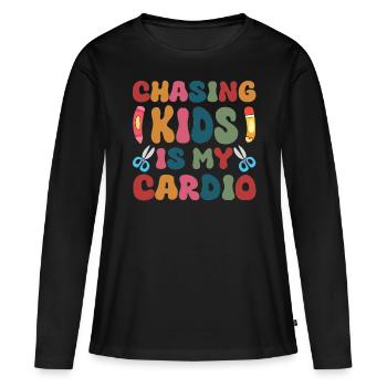 Maternelle Enseignant Garde d’enfants Chasse Enfants est - T-shirt manches longues Premium bio Femme - noir - Devant - Julia (174cm)