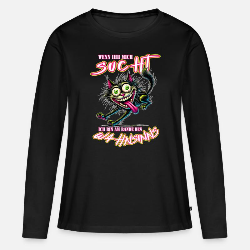 Crazy Katze am Rande des Wahnsinns Comic Stil - Frauen Premium Bio Langarmshirt - Schwarz