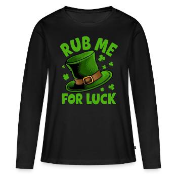Frotte-moi pour avoir de la chance - T-shirt manches longues Premium bio Femme - noir - Devant - Julia (174cm)