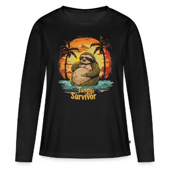 Drôle paresseux Meme mal d’estomac - T-shirt manches longues Premium bio Femme - noir - Devant - Julia (174cm)