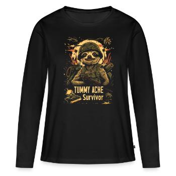 Drôle paresseux Meme mal d’estomac - T-shirt manches longues Premium bio Femme - noir - Devant - Julia (174cm)