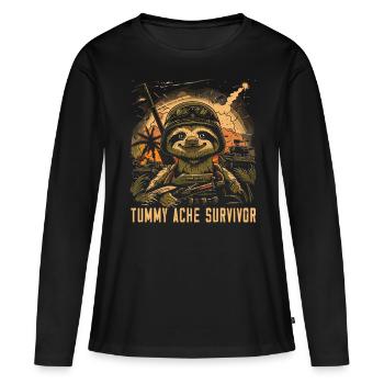 Drôle paresseux Meme mal d’estomac - T-shirt manches longues Premium bio Femme - noir - Devant - Julia (174cm)
