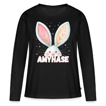 Nom Amy Lapin Amyhase Nom de l’animal - T-shirt manches longues Premium bio Femme - noir - Devant - Julia (174cm)