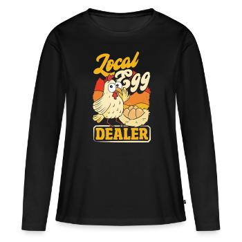 Unterstützen Sie lokale Eierhändler - Frauen Premium Bio Langarmshirt - Schwarz - Vorne - Julia (174cm)