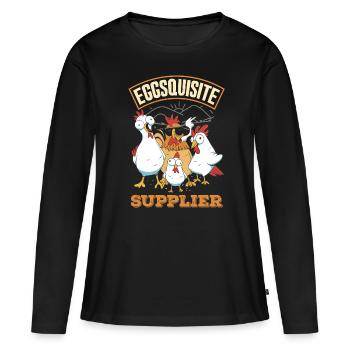 Unterstützen Sie lokale Eierhändler - Frauen Premium Bio Langarmshirt - Schwarz - Vorne - Julia (174cm)