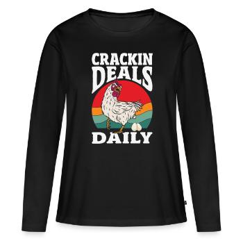Unterstützen Sie lokale Eierhändler - Frauen Premium Bio Langarmshirt - Schwarz - Vorne - Julia (174cm)