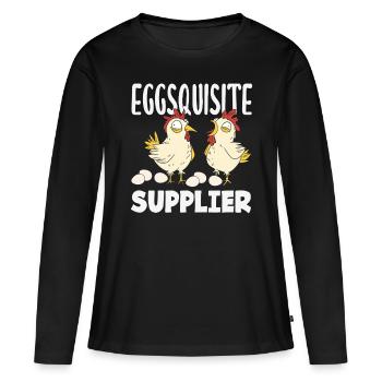 Unterstützen Sie lokale Eierhändler - Frauen Premium Bio Langarmshirt - Schwarz - Vorne - Julia (174cm)