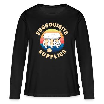 Unterstützen Sie lokale Eierhändler - Frauen Premium Bio Langarmshirt - Schwarz - Vorne - Julia (174cm)