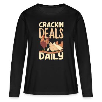 Unterstützen Sie lokale Eierhändler - Frauen Premium Bio Langarmshirt - Schwarz - Vorne - Julia (174cm)