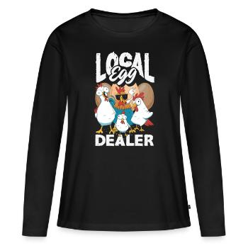 Unterstützen Sie lokale Eierhändler - Frauen Premium Bio Langarmshirt - Schwarz - Vorne - Julia (174cm)
