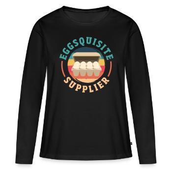 Unterstützen Sie lokale Eierhändler - Frauen Premium Bio Langarmshirt - Schwarz - Vorne - Julia (174cm)