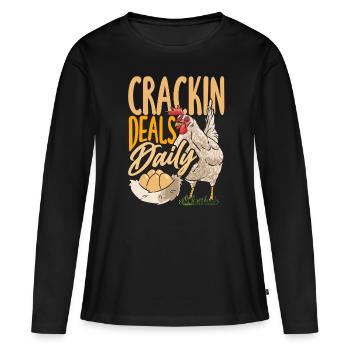 Unterstützen Sie lokale Eierhändler - Frauen Premium Bio Langarmshirt - Schwarz - Vorne - Julia (174cm)