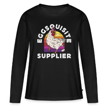 Unterstützen Sie lokale Eierhändler - Frauen Premium Bio Langarmshirt - Schwarz - Vorne - Julia (174cm)