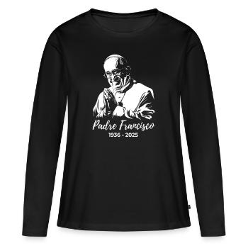 Le pape François croise les mains et prie - T-shirt manches longues Premium bio Femme - noir - Devant - Julia (174cm)