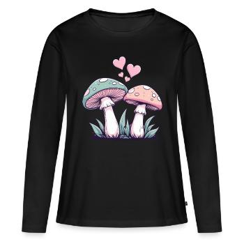 Champignons - Couple Coeurs - T-shirt manches longues Premium bio Femme - noir - Devant - Julia (174cm)