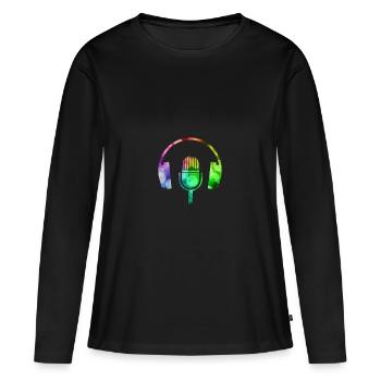 Micro und Headset - Frauen Premium Bio Langarmshirt - Schwarz - Vorne - Julia (174cm)