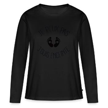 je suis enceinte - T-shirt manches longues Premium bio Femme - noir - Devant - Julia (174cm)