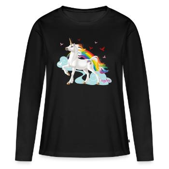 Schleich bayala Regenbogeneinhorn Hengst - Frauen Premium Bio Langarmshirt - Schwarz - Vorne - Julia (174cm)