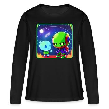 Extraterrestres mignons - T-shirt manches longues Premium bio Femme - noir - Devant - Julia (174cm)