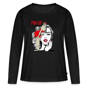 PinUp Girl Retro Fifties Pin-Up Burlesque - Frauen Premium Bio Langarmshirt - Schwarz - Vorne - Julia (174cm)