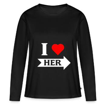 J'aime Sa flèche droite blanche - T-shirt manches longues Premium bio Femme - noir - Devant - Julia (174cm)