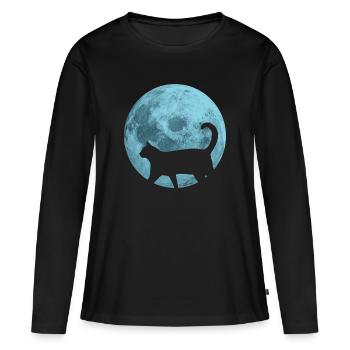 Chat pleine lune - T-shirt manches longues Premium bio Femme - noir - Devant - Julia (174cm)
