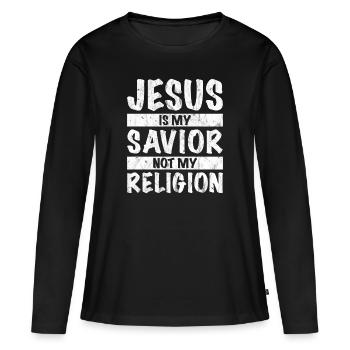 Jésus est mon sauveur et non ma religion - T-shirt manches longues Premium bio Femme - noir - Devant - Julia (174cm)
