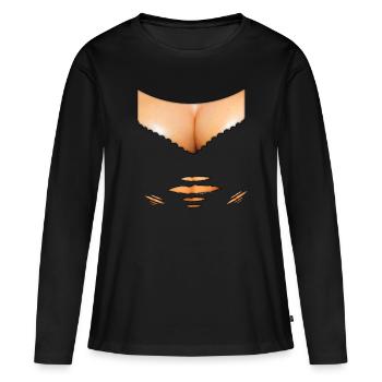 Décolleté seins buste décolleté dekoltee humoristique - T-shirt manches longues Premium bio Femme - noir - Devant - Julia (174cm)