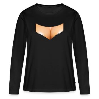Décolleté seins buste décolleté dekoltee humoristique - T-shirt manches longues Premium bio Femme - noir - Devant - Julia (174cm)