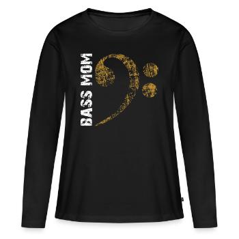 Bass Mom - Maman joue de la basse - Clé de fa - T-shirt manches longues Premium bio Femme - noir - Devant - Julia (174cm)