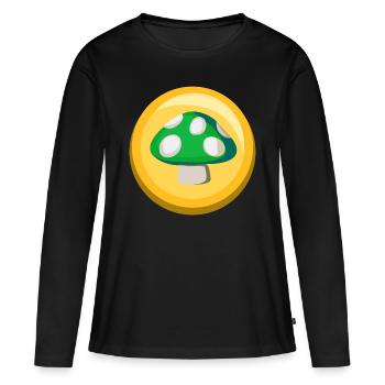 Icône d’autocollant de champignon vert - T-shirt manches longues Premium bio Femme - noir - Devant - Julia (174cm)