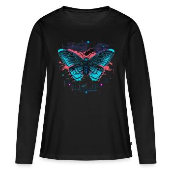 Papillon Ailes illuminées - T-shirt manches longues Premium bio Femme - noir - Devant - Julia (174cm)