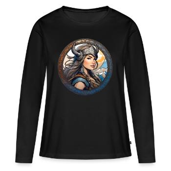 Proud Viking Germanin Shieldmaiden - Women's Premium Organic Long Sleeve Shirt - black - Front - Julia (174cm)