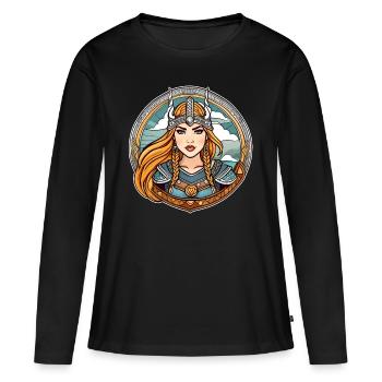 Fière Viking Germanin Shieldmaiden - T-shirt manches longues Premium bio Femme - noir - Devant - Julia (174cm)