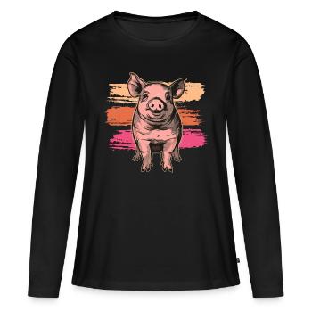 Mignon petit cochon vintage - T-shirt manches longues Premium bio Femme - noir - Devant - Julia (174cm)