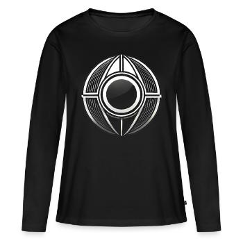 Minimalistisches kreisförmiges Pod-Design - Frauen Premium Bio Langarmshirt - Schwarz - Vorne - Julia (174cm)