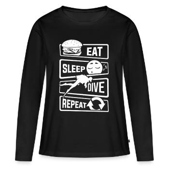 Mangez le sommeil de plongée Répétition - Divers Plongée Mer Lac - T-shirt manches longues Premium bio Femme - noir - Devant - Julia (174cm)