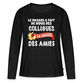 Collègue et Amie Idée Cadeau Copine - T-shirt manches longues Premium bio Femme - noir - Devant - Julia (174cm)