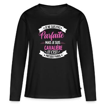 je ne suis pas parfaite je suis cavalière - T-shirt manches longues Premium bio Femme - noir - Devant - Julia (174cm)