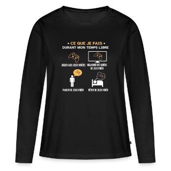 Ce que je fais durant mon temps libre console - T-shirt manches longues Premium bio Femme - noir - Devant - Julia (174cm)