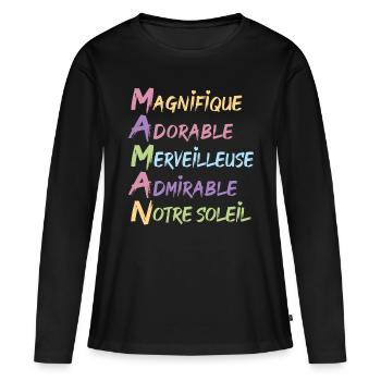 Maman cadeau fête des mères maman merveilleuse - T-shirt manches longues Premium bio Femme - noir - Devant - Julia (174cm)