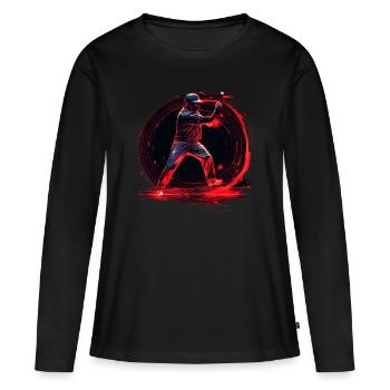 Pichet de baseball en enseigne au néon rouge, pop art - T-shirt manches longues Premium bio Femme - noir - Devant - Julia (174cm)
