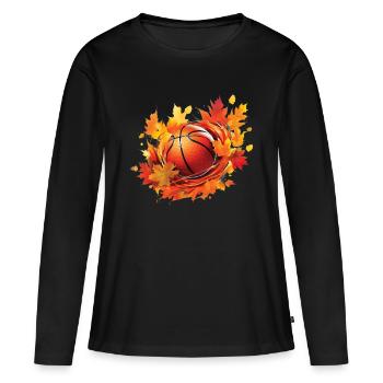 Feuilles de basketball, d’érable et de chêne en automne - T-shirt manches longues Premium bio Femme - noir - Devant - Julia (174cm)
